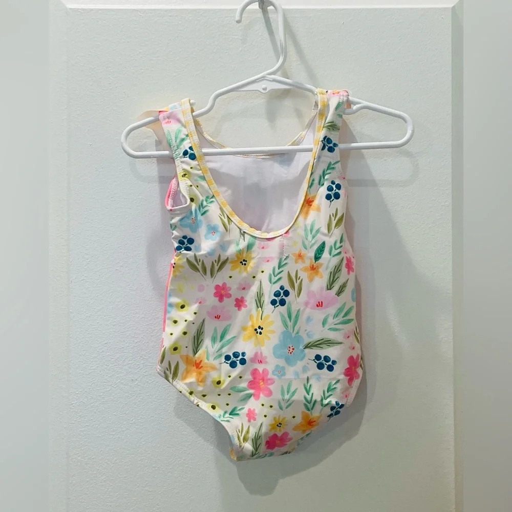 NEW….Girls Floral Ruffle One-Piece Swimsuit in Pink and Yellow